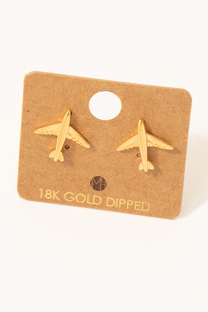 Gold Dipped Airplane Stud Earrings