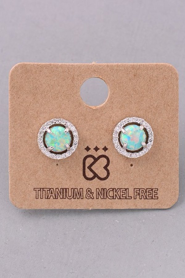 Circular Rhinestone Opal Stud Earrings