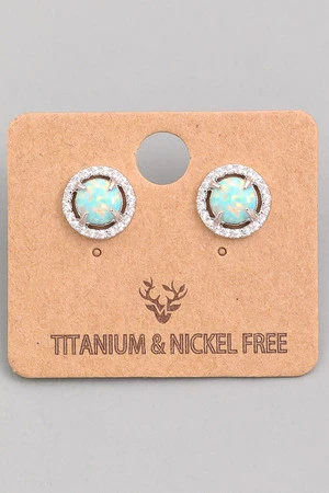 Circular Rhinestone Opal Stud Earrings