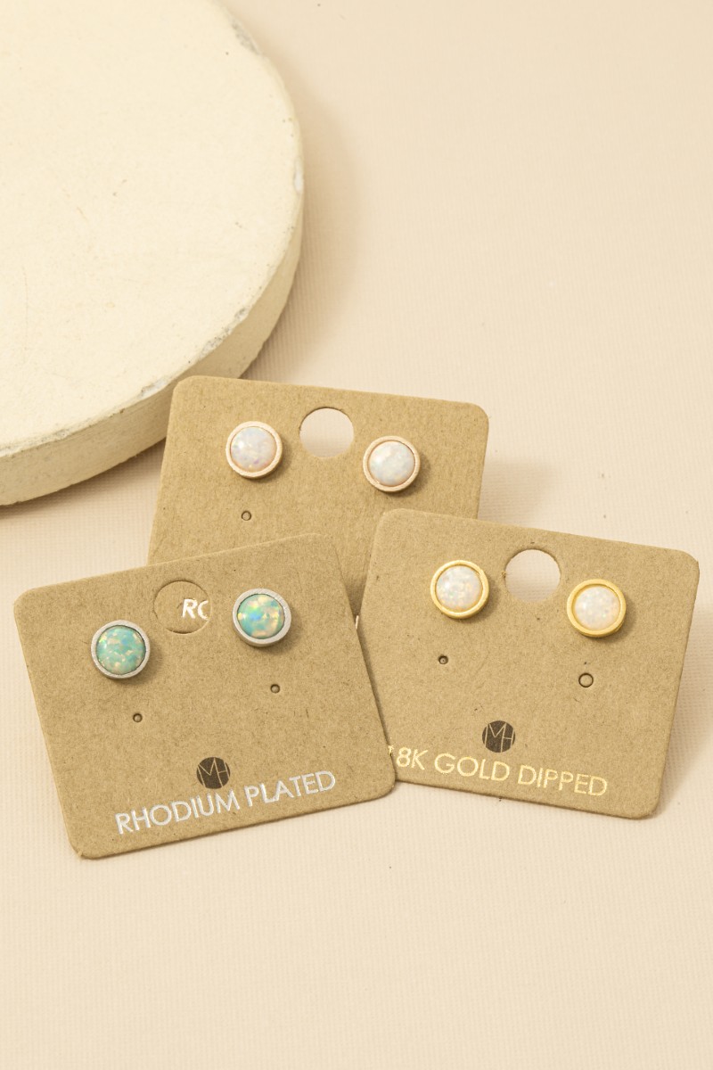 Circular Opal Stud Earrings