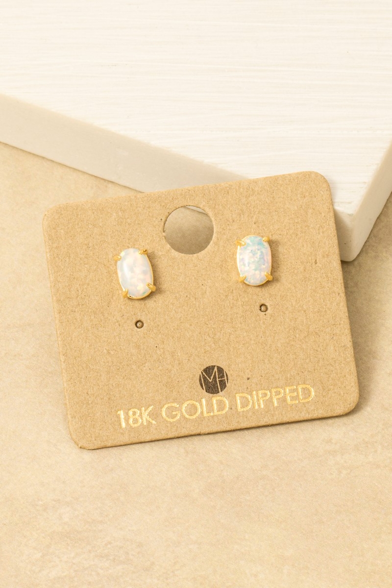 Gold Dipped Opal Stone Stud Earrings