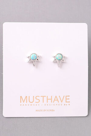 Mini Sunburst Opal Stone Stud Earrings