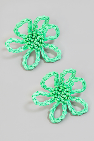 Raffia Braided Flower Outline Stud Earrings