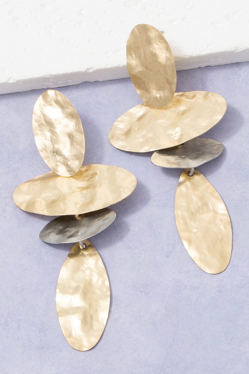 Hammered Graduated Oval Disc Drop Earrings