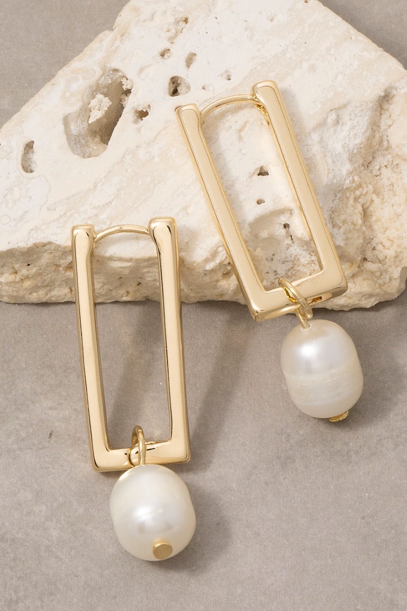 Rectangle Cutout Pearl Drop Earrings