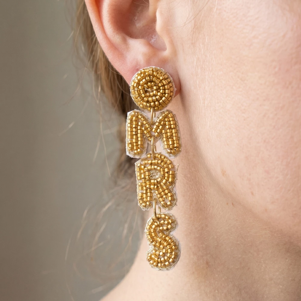 Gold Seed Bead Mrs Drop Earrings