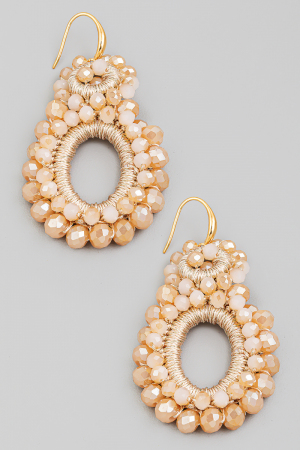 Seed Beaded Circle Hook Drop Earrings