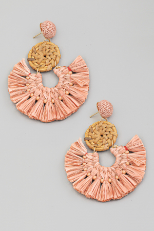 Raffia Circle Fan Drop Earrings