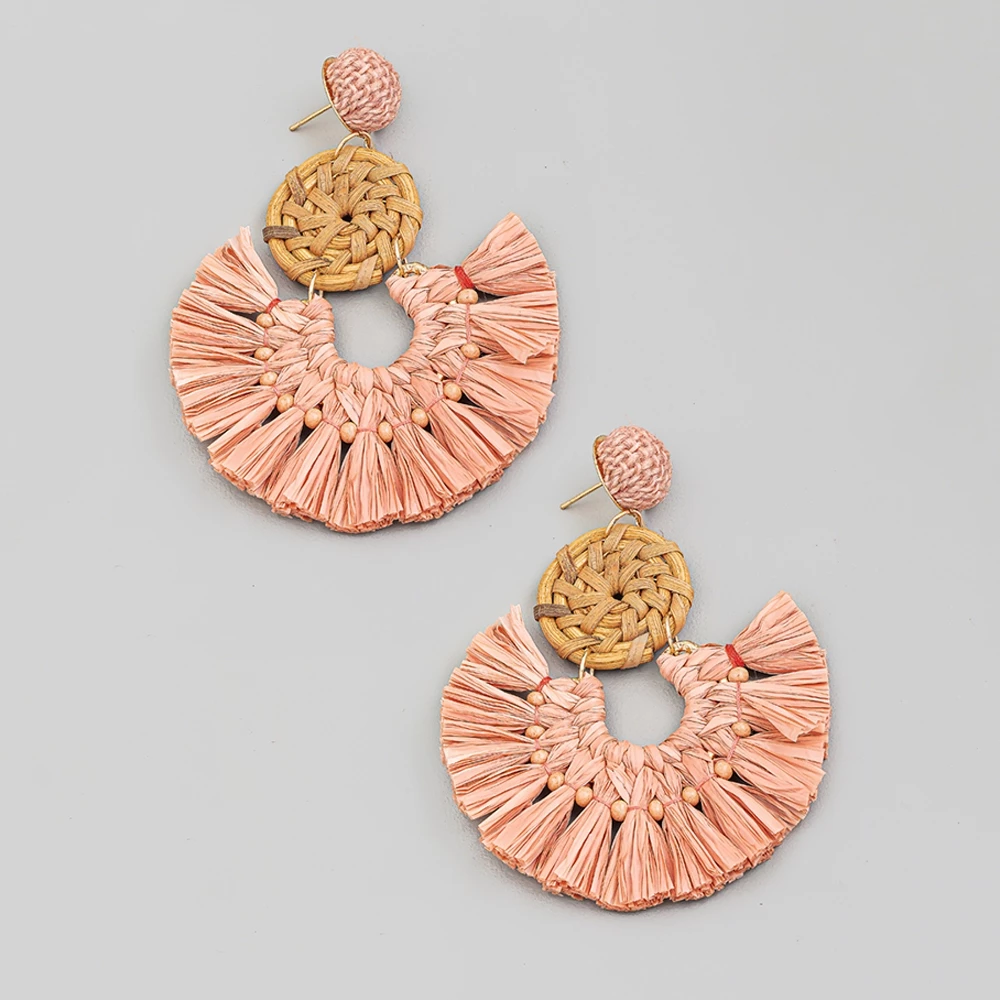 Raffia Circle Fan Drop Earrings