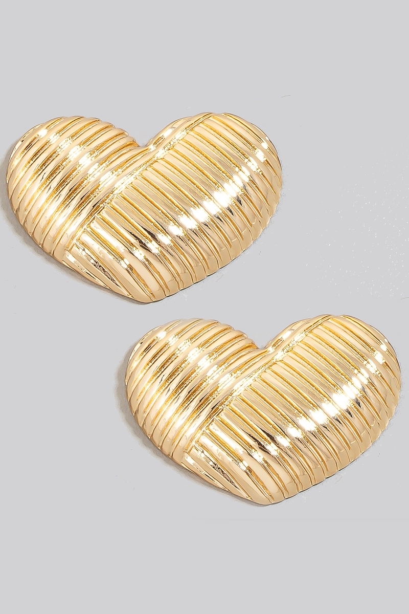 Metallic Ridged  Heart Shield Stud Earrings
