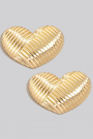 Metallic Ridged  Heart Shield Stud Earrings