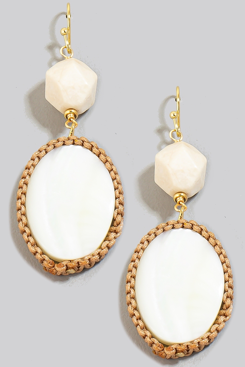 Oval Shell And Stone Dangle Earrings