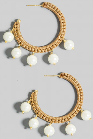 Pearl Bead Charms Braided Hoop Earrings