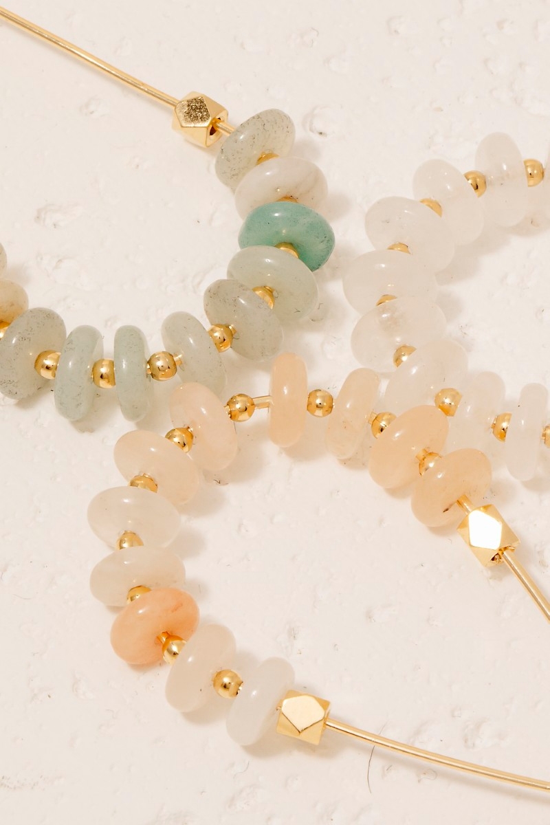 Stone Disc Beaded Tear Dangle Earrings