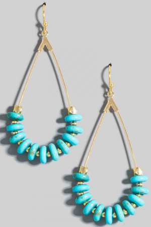 Stone Disc Beaded Tear Dangle Earrings