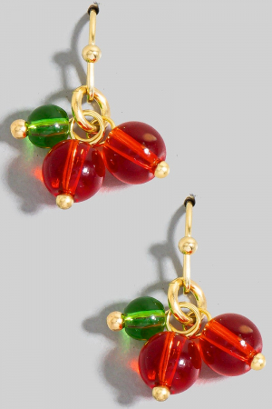 Glass Beaded Cherry Dangle Earrings