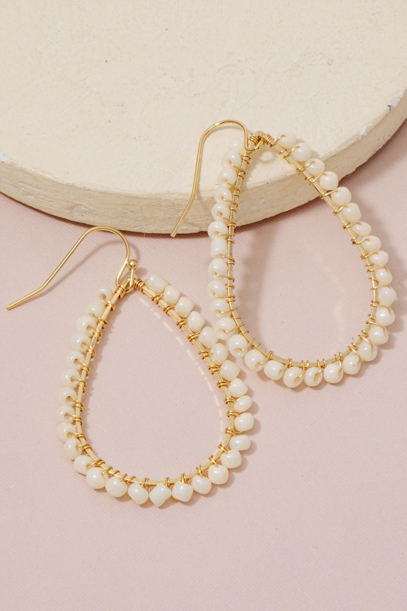 Beaded Edge Teardrop Dangle Earrings