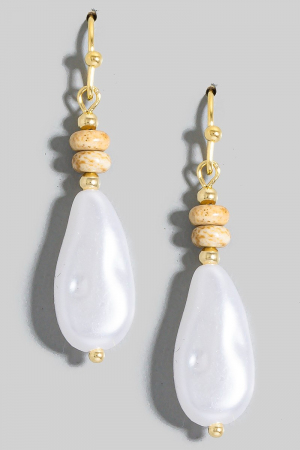 Pearl And Stone Beads Dangle Hook Earrings