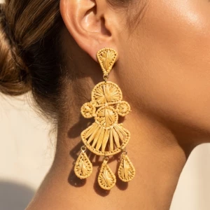Intricate Raffia Wrap Chandelier Dangle Earrings