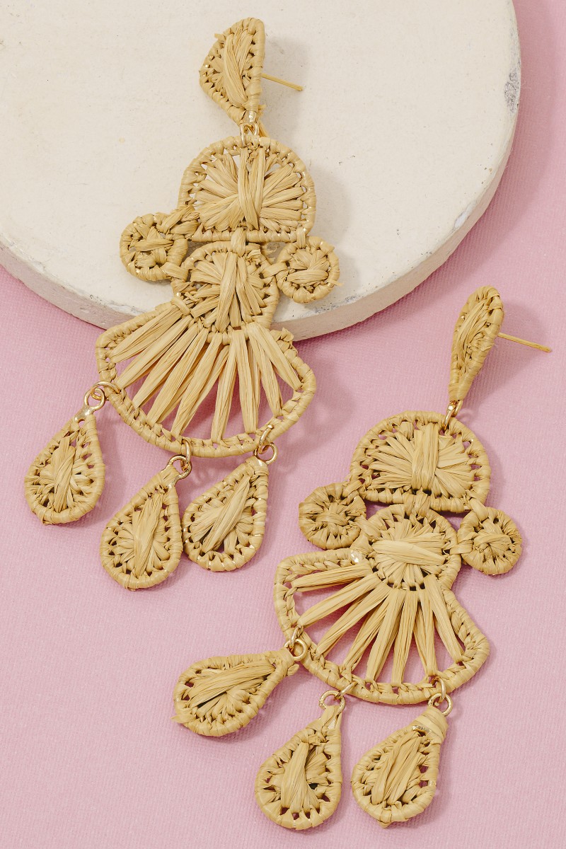 Intricate Raffia Wrap Chandelier Dangle Earrings