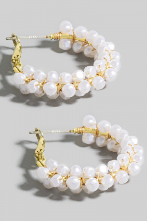 Pearl Beaded Latch Hoop Earrings