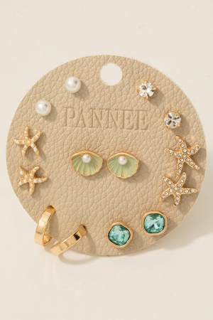 Starfish Pearl And Mixed Stud Earrings Set