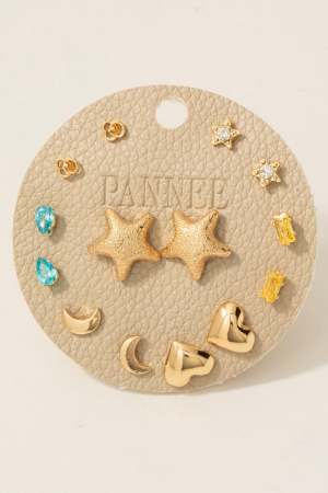 Assorted Metallic And Glass Stud Earrings Set