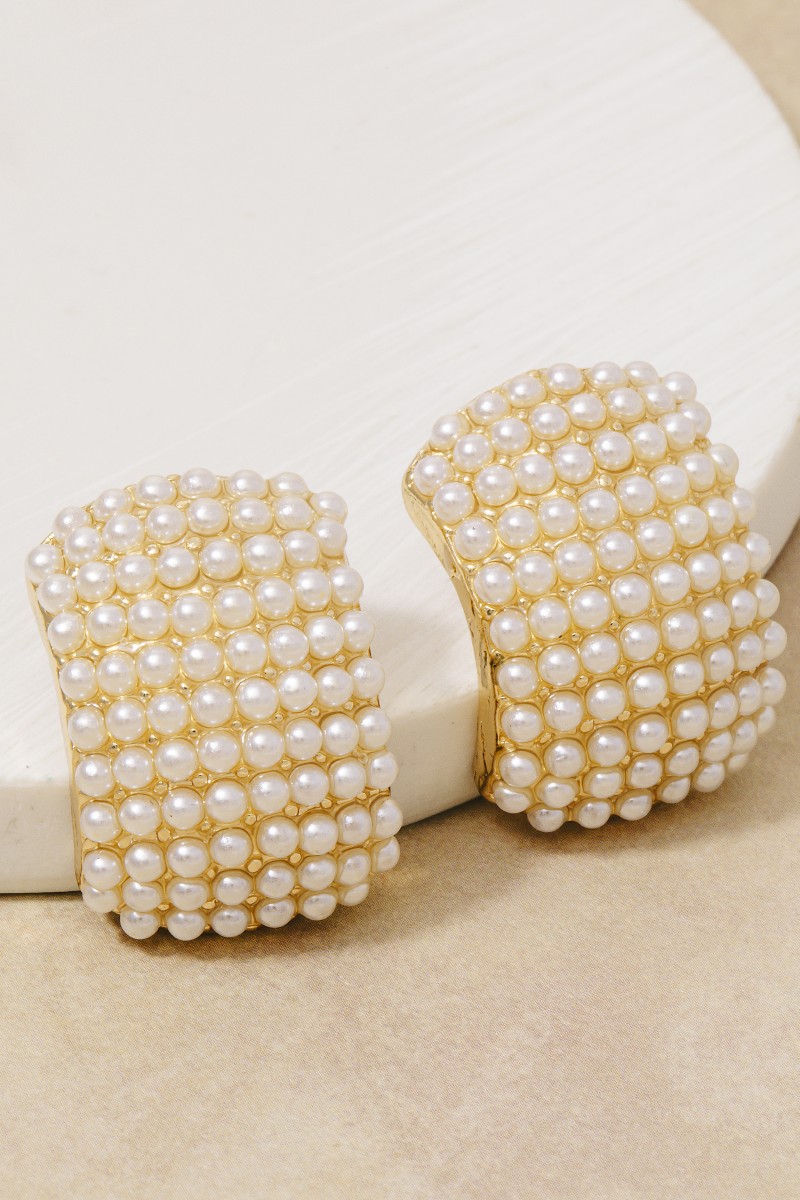 Pearl Pave Shield Stud Earrings