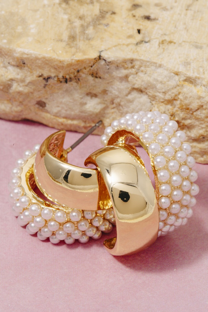 Metallic And Pearl Studded Wide Hoop Earrings