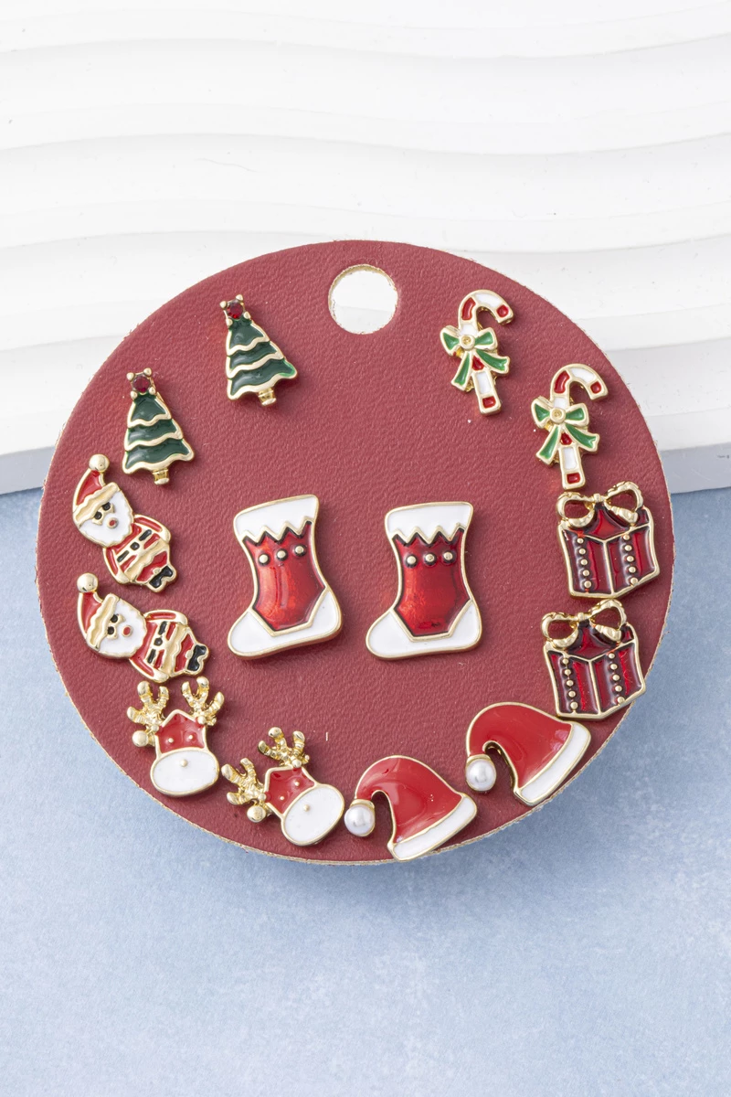 Christmas Stocking Enamel Stud Earrings Set
