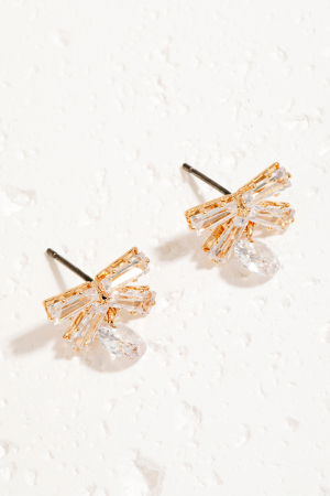 Rhinestone Ribbon Bow And Charm Stud Earrings