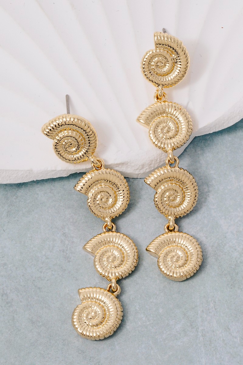 Tiered Nautilus Sea Shell Dangle Drop Earrings