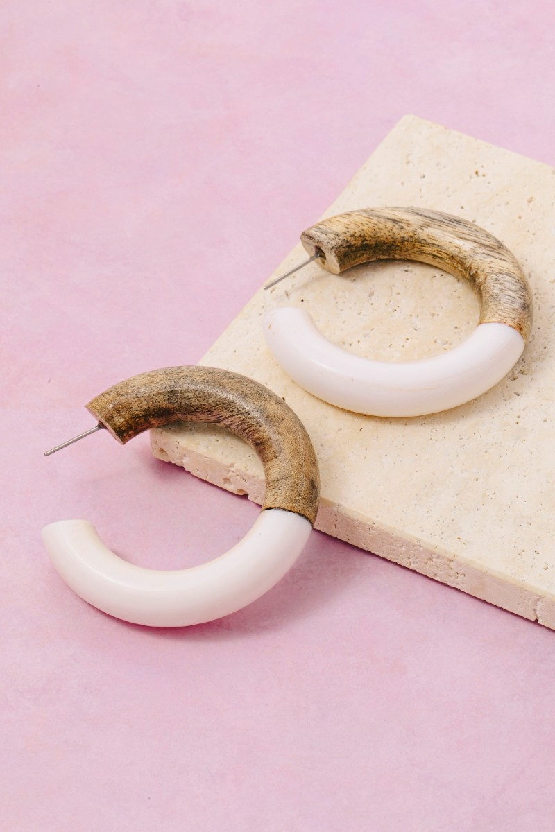 Two Tone Wooden Hoop Earrings