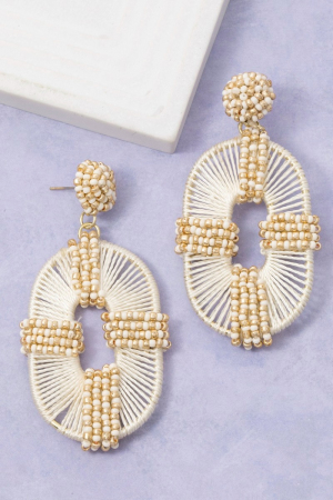 Mixed Beads Raffia Oval Drop Earrings