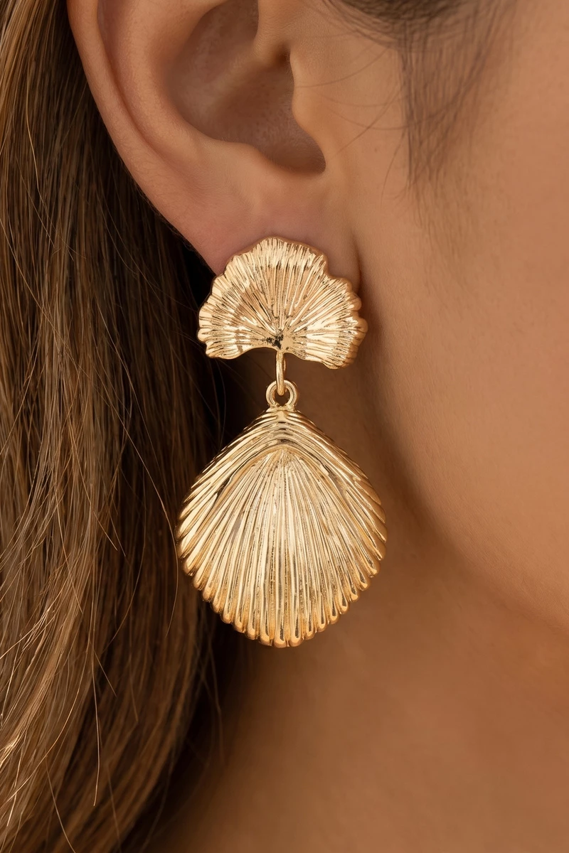 Double Scallop Shell Drop Earrings