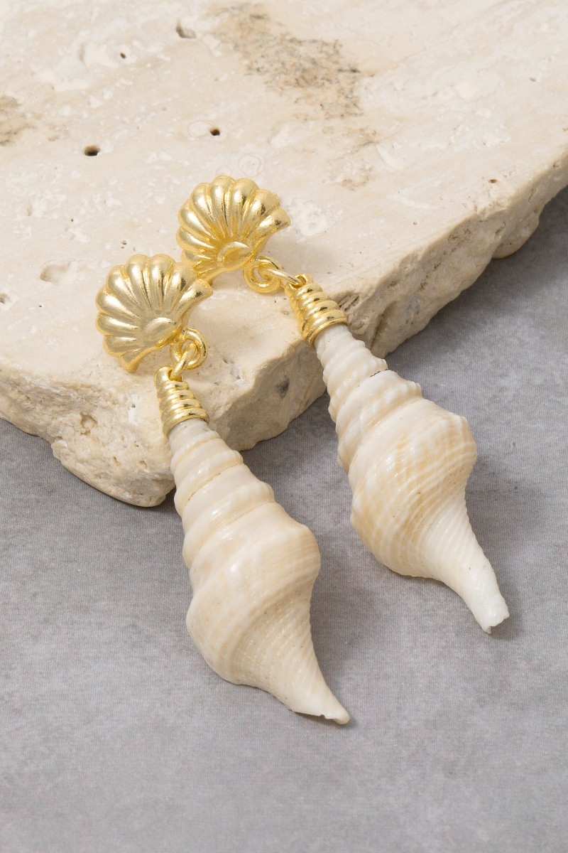 Spiral Shell And Pearl Sea Life Stud Dangle Earrings