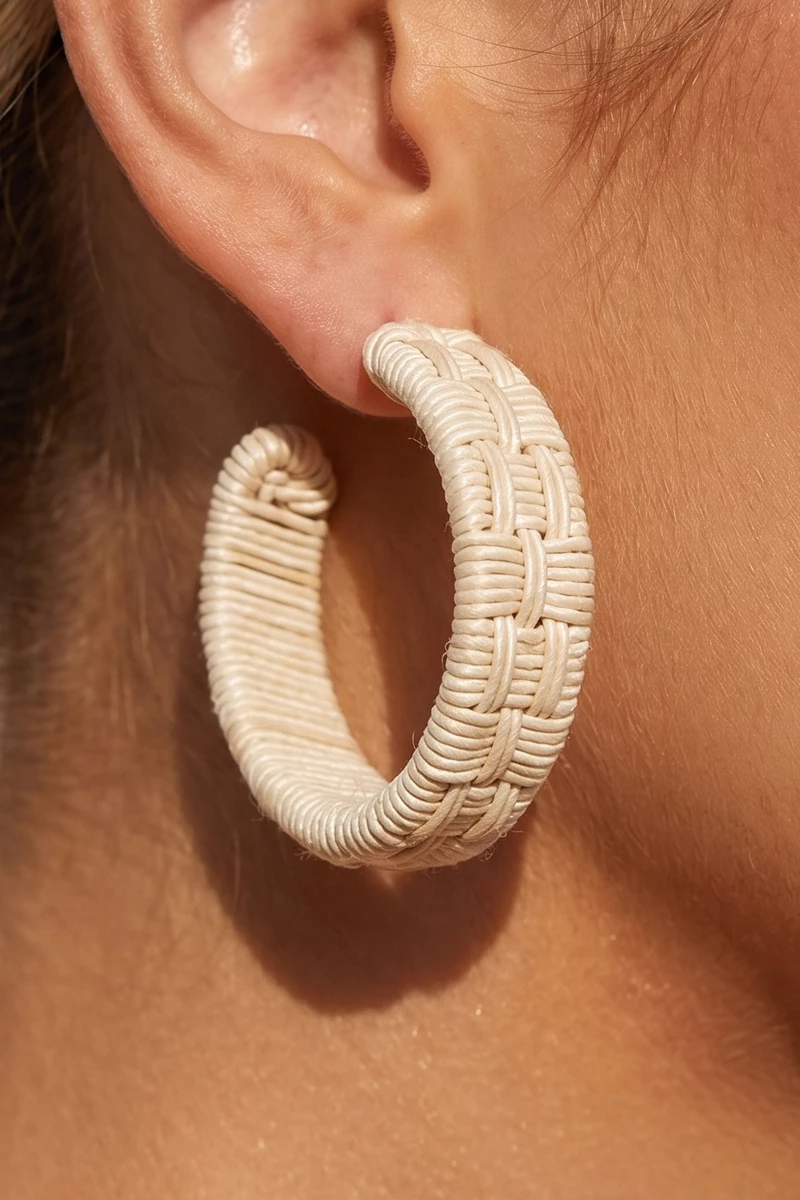 Woven Thread Wrapped Chunky Hoop Earrings