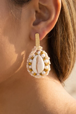 Cowrie Shell Beaded Statement Drop Earrings