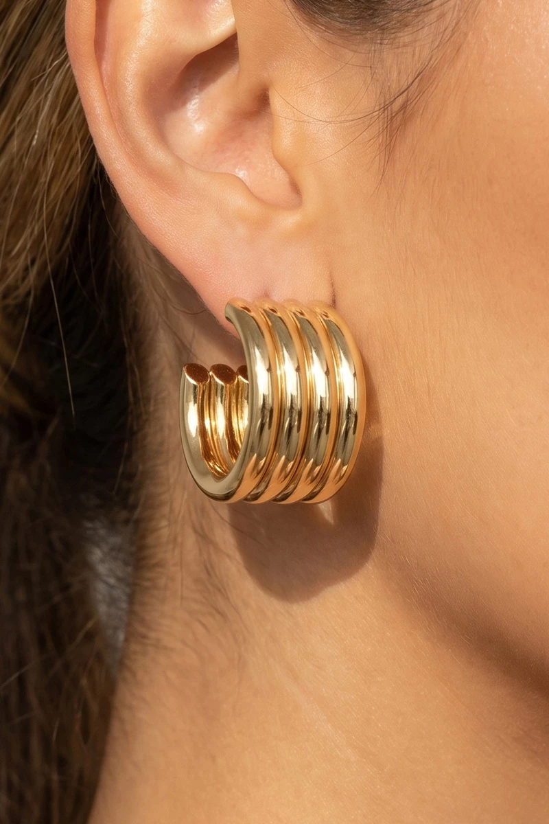 Multi Ridge Chunky Hoop Earrings