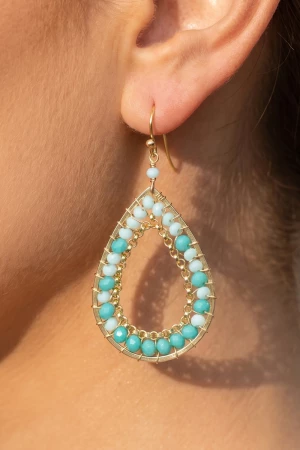 Wire Wrapped Beaded Teardrop Earrings