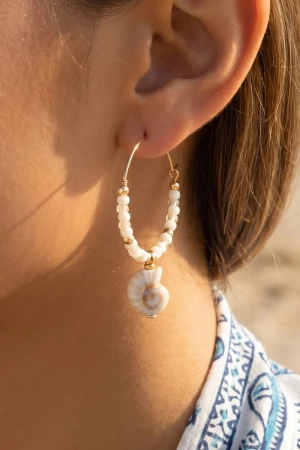 Shell Charm Beaded Hoop Earrings