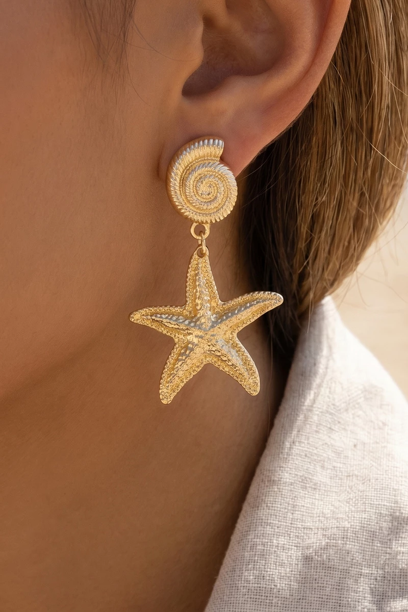 Starfish And Shell Drop Earrings