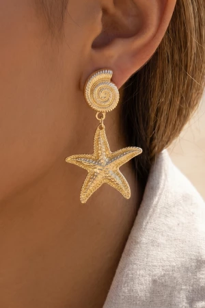 Starfish And Shell Drop Earrings