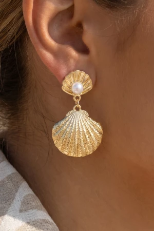 Pearl Accent Shell Drop Earrings