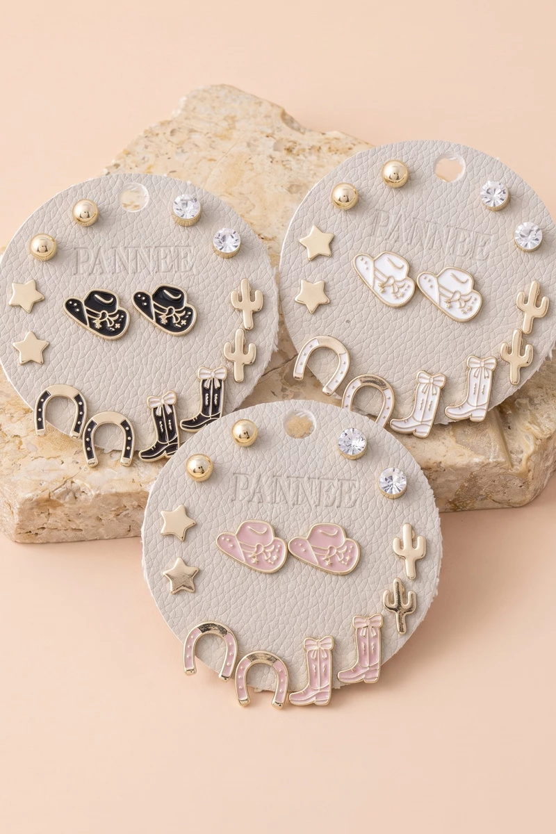 Cowboy Hat Western Stud Earrings Set