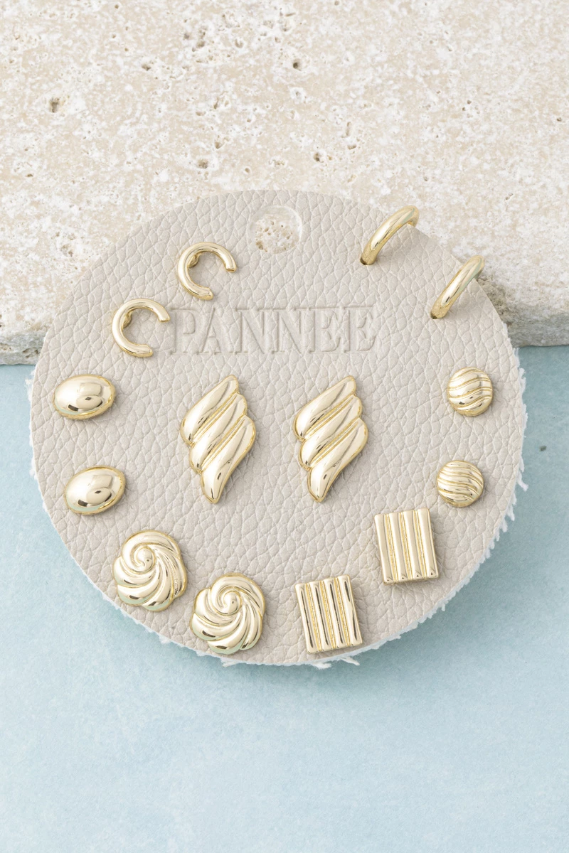 Croissant Swirl Bold Stud Earrings Set