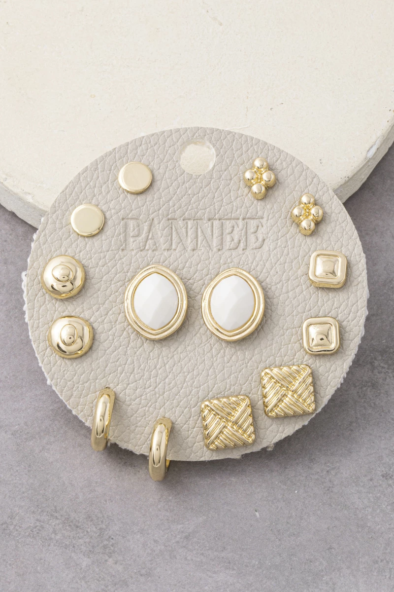 Bezel Framed Oval Stone Stud Earrings Set
