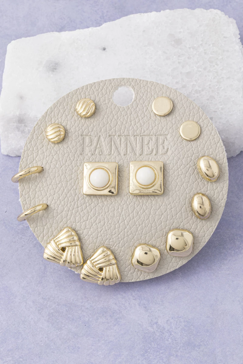 Square Pearl Dome Stud Earrings Set