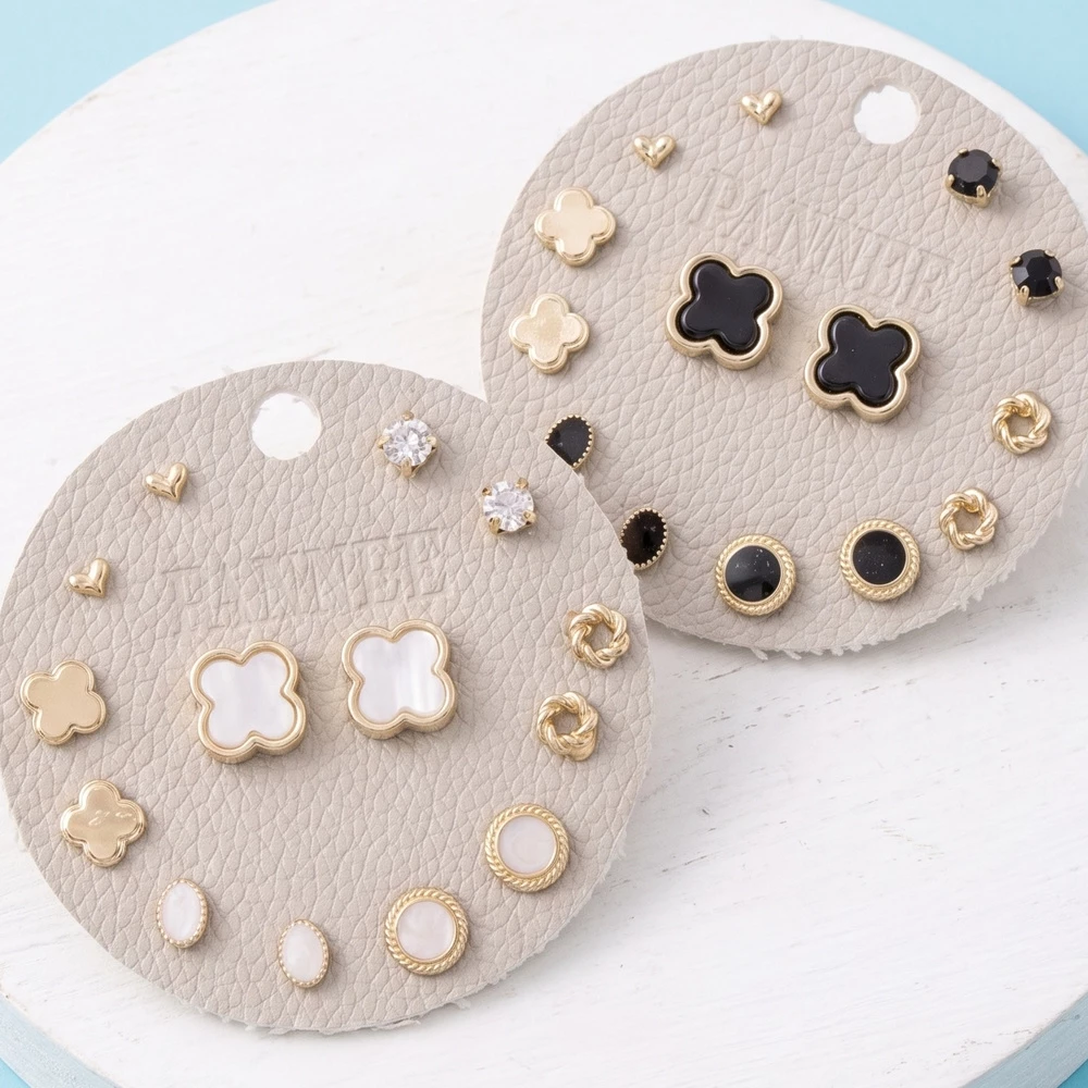 Pearl Clover And Heart Stud Earrings Set