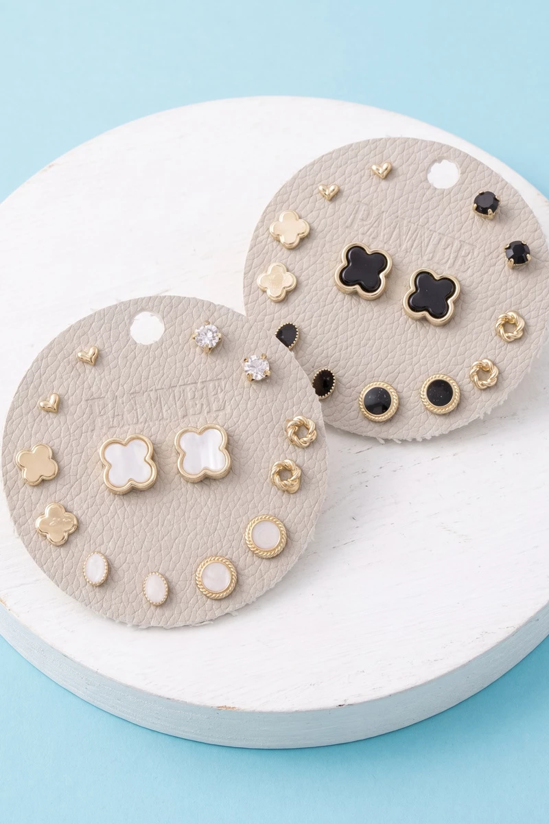 Pearl Clover And Heart Stud Earrings Set